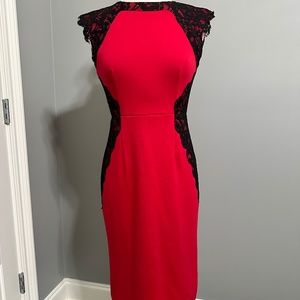 Nicole Miller Red and black lace trim dress